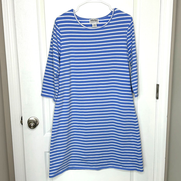 Anthony Richards Wms Large Light Blue White Striped Cotton Blend T- Shirt Dress - Picture 7 of 7